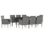 vidaXL Juego de comedor jardín 9 pzas ratán sintético acero gris negro