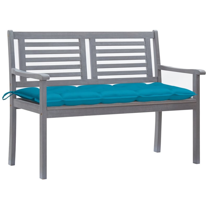 vidaXL Banco de jardín 2 plazas madera eucalipto gris y cojín 120 cm vidaXL Banco de jardín 2 plazas madera eucalipto gris y cojín 120 cm