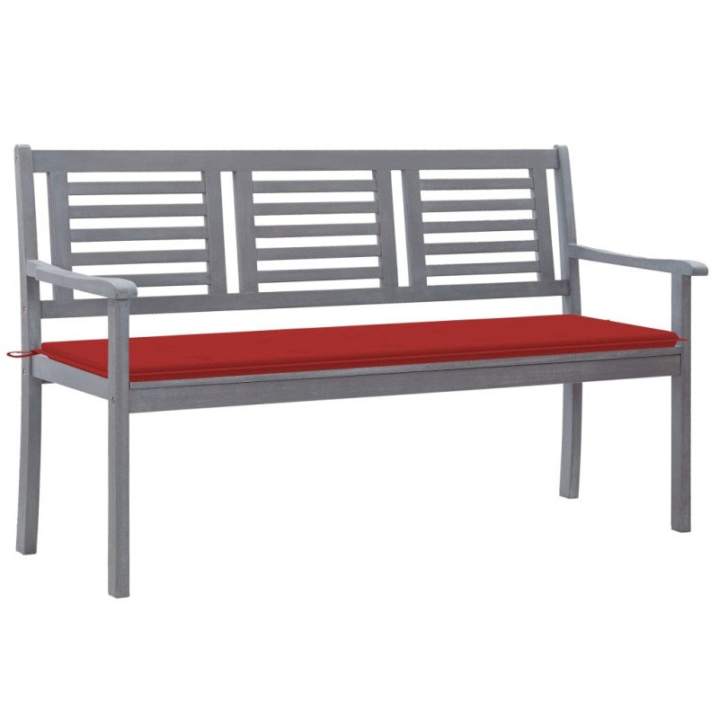 vidaXL Banco de jardín 3 plazas madera eucalipto gris y cojín 150 cm vidaXL Banco de jardín 3 plazas madera eucalipto gris y cojín 150 cm