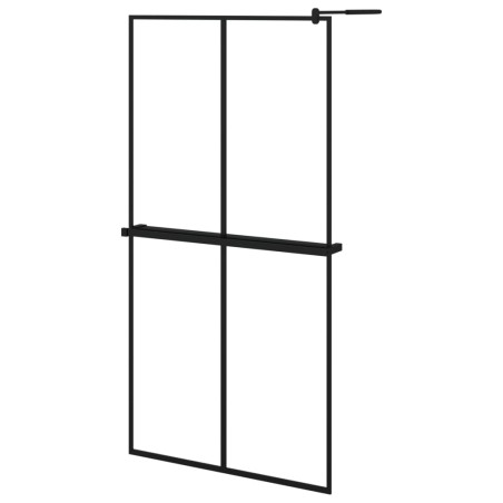 vidaXL Mampara ducha con estante vidrio ESG y aluminio negro 100x195cm