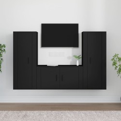 vidaXL Set de muebles para TV 3 piezas madera contrachapada negro
