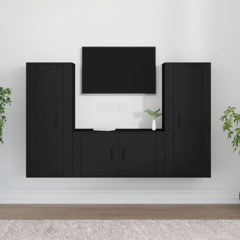 vidaXL Set de muebles para TV 3 piezas madera contrachapada negro