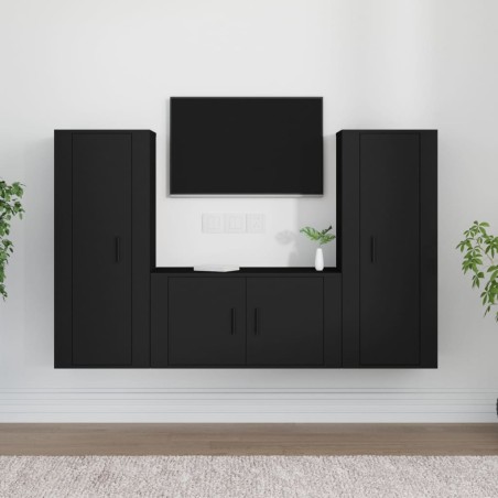 vidaXL Set de muebles para TV 3 piezas madera contrachapada negro