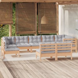 vidaXL Juego de muebles de jardín 9 pzas y cojines madera maciza pino