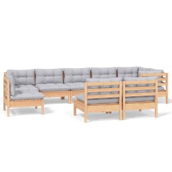vidaXL Juego de muebles de jardín 9 pzas y cojines madera maciza pino