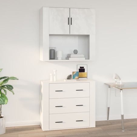 vidaXL Armario pared madera contrachapada blanco brillo 80x33x80 cm