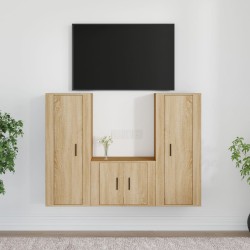 vidaXL Set de muebles para TV 3 pzas madera contrachapada roble sonoma