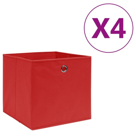 vidaXL Cajas de almacenaje 4 uds tela no tejida rojo 28x28x28 cm