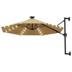 vidaXL Sombrilla de pared con LEDs y poste de metal 300 cm taupé
