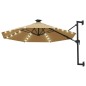 vidaXL Sombrilla de pared con LEDs y poste de metal 300 cm taupé vidaXL Sombrilla de pared con LEDs y poste de metal 300 cm taupé