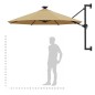 vidaXL Sombrilla de pared con LEDs y poste de metal 300 cm taupé vidaXL Sombrilla de pared con LEDs y poste de metal 300 cm taupé