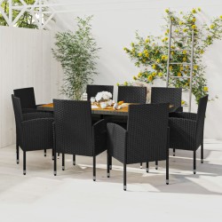 idaXL Juego de comedor de jardín 9 piezas ratán sintético negro