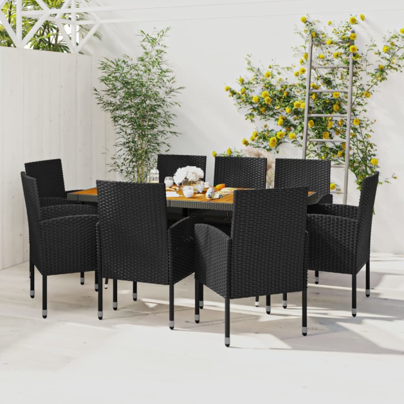 idaXL Juego de comedor de jardín 9 piezas ratán sintético negro idaXL Juego de comedor de jardín 9 piezas ratán sintético negro