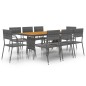 vidaXL Juego de comedor de jardín 9 piezas ratán sintético gris