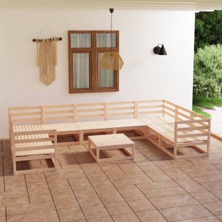 vidaXL Juego de muebles de jardín 10 piezas madera maciza de pino