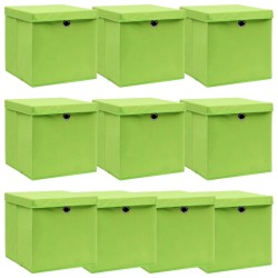 vidaXL Cajas de almacenaje con tapas 10 uds tela verde 32x32x32 cm