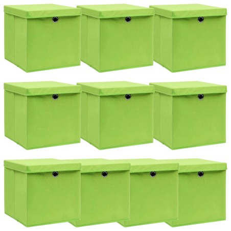 vidaXL Cajas de almacenaje con tapas 10 uds tela verde 32x32x32 cm