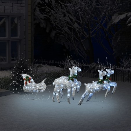vidaXL Renos y trineo de Navidad de exterior con 100 LED plateado