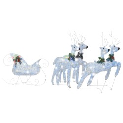vidaXL Renos y trineo de Navidad de exterior con 100 LED plateado