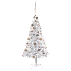 vidaXL Árbol de Navidad preiluminado con luces y bolas plateado 120 cm