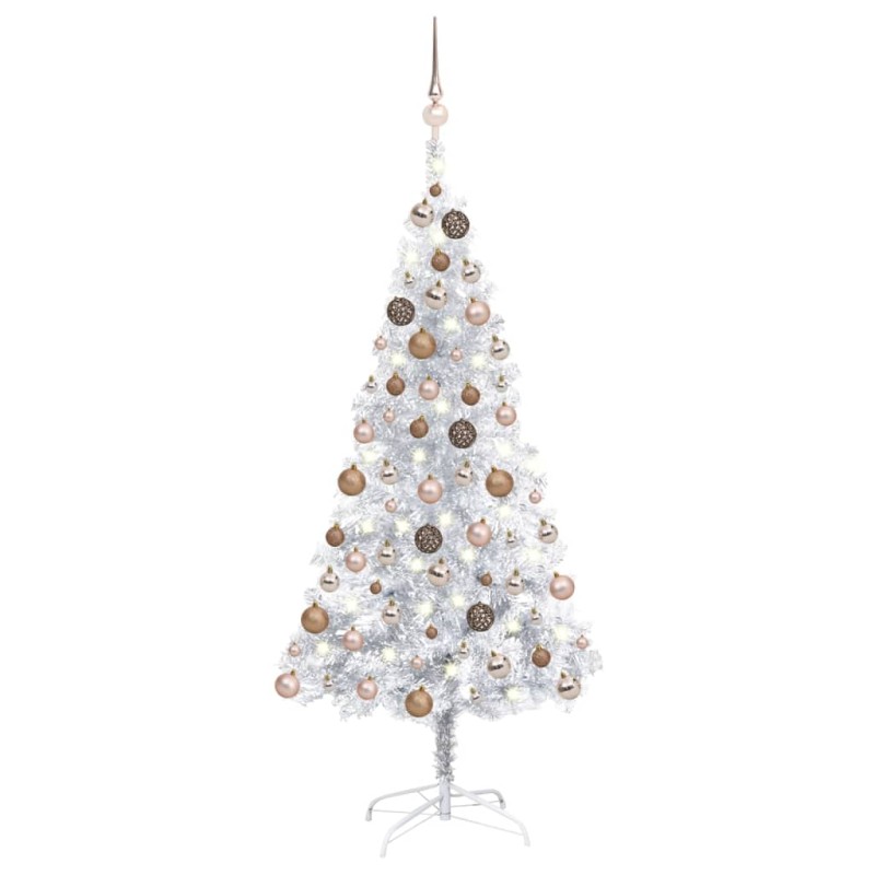 vidaXL Árbol de Navidad preiluminado con luces y bolas plateado 120 cm vidaXL Árbol de Navidad preiluminado con luces y bolas plateado 120 cm