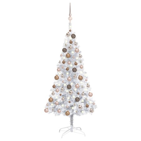 vidaXL Árbol de Navidad preiluminado con luces y bolas plateado 120 cm