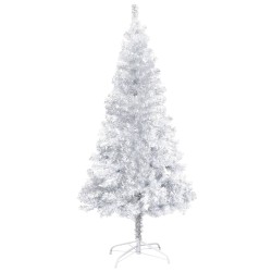 vidaXL Árbol de Navidad preiluminado con luces y bolas plateado 120 cm