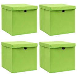 vidaXL Cajas de almacenaje con tapas 4 uds tela verde 32x32x32 cm