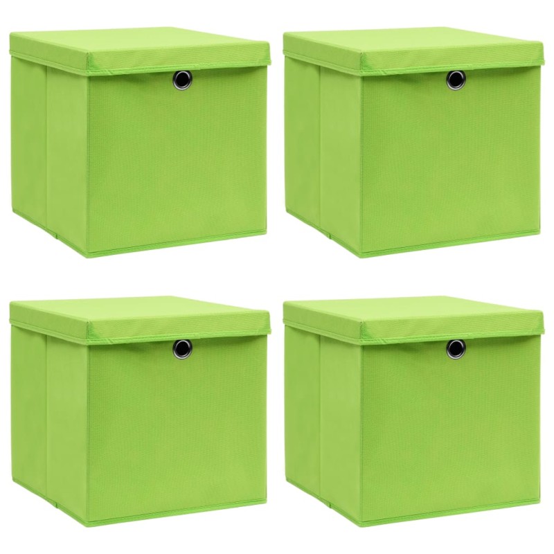 vidaXL Cajas de almacenaje con tapas 4 uds tela verde 32x32x32 cm vidaXL Cajas de almacenaje con tapas 4 uds tela verde 32x32x32 cm