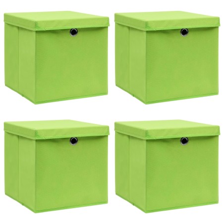 vidaXL Cajas de almacenaje con tapas 4 uds tela verde 32x32x32 cm