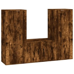 vidaXL Set de muebles de TV 3 pzas madera contrachapada roble ahumado