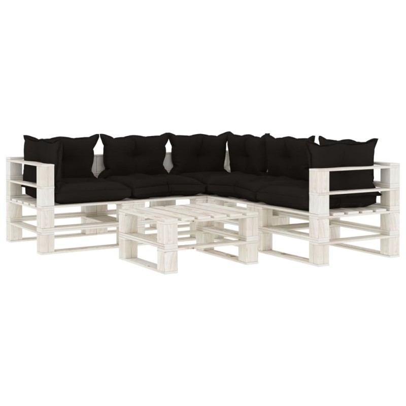 vidaXL Set muebles de palets de jardín 6 pzas madera cojines negros vidaXL Set muebles de palets de jardín 6 pzas madera cojines negros