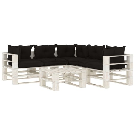 vidaXL Set muebles de palets de jardín 6 pzas madera cojines negros