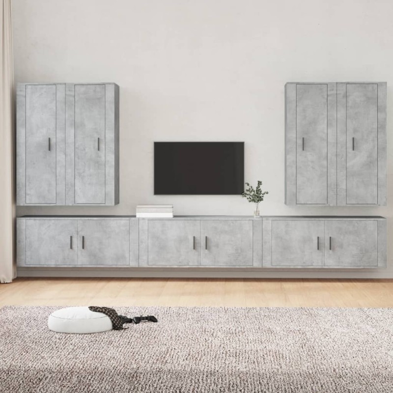 vidaXL Set de muebles de TV 7 pzas madera contrachapada gris hormigón vidaXL Set de muebles de TV 7 pzas madera contrachapada gris hormigón