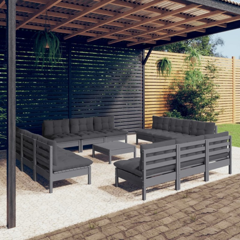 vidaXL Muebles de jardín 13 pzas con cojines antracita madera de pino vidaXL Muebles de jardín 13 pzas con cojines antracita madera de pino
