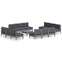 vidaXL Muebles de jardín 13 pzas con cojines antracita madera de pino
