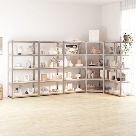 vidaXL Estantería 5 niveles 5 uds acero madera contrachapada plateado