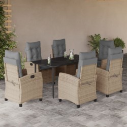 vidaXL Set comedor de jardín 7 pzas con cojines ratán sintético beige