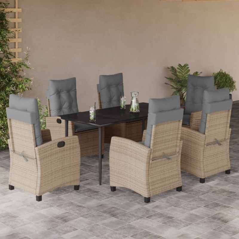 vidaXL Set comedor de jardín 7 pzas con cojines ratán sintético beige vidaXL Set comedor de jardín 7 pzas con cojines ratán sintético beige
