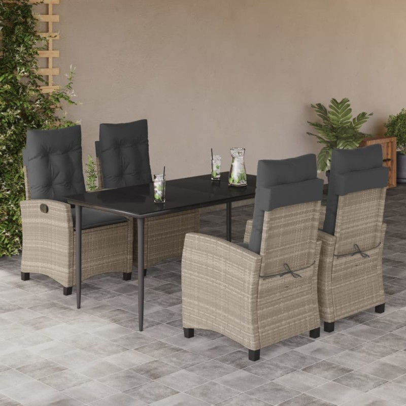 vidaXL Set comedor de jardín 5 pzas cojines ratán sintético gris claro vidaXL Set comedor de jardín 5 pzas cojines ratán sintético gris claro