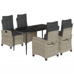 vidaXL Set comedor de jardín 5 pzas cojines ratán sintético gris claro