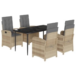 vidaXL Set comedor de jardín 5 pzas con cojines ratán sintético beige