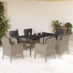 vidaXL Set comedor jardín 7 pzas y cojines ratán sintético gris claro