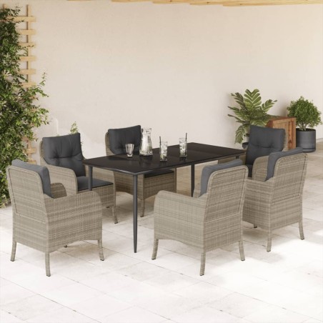 vidaXL Set comedor jardín 7 pzas y cojines ratán sintético gris claro