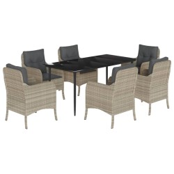 vidaXL Set comedor jardín 7 pzas y cojines ratán sintético gris claro