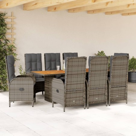 vidaXL Set comedor jardín 9 pzas y cojines ratán sintético gris