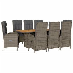vidaXL Set comedor jardín 9 pzas y cojines ratán sintético gris