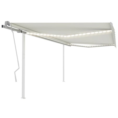 vidaXL Toldo retráctil manual con luz LED crema 4x3 m