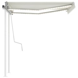 vidaXL Toldo manual retráctil con luz LED crema 3x2,5 m