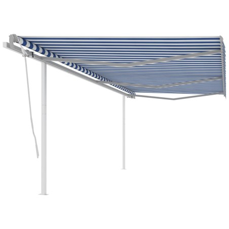 vidaXL Toldo manual retráctil con postes azul y blanco 6x3 m